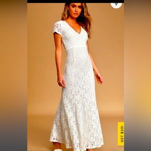 Undying Love White Lace Short Sleeve Mermaid Wedding Maxi Dress